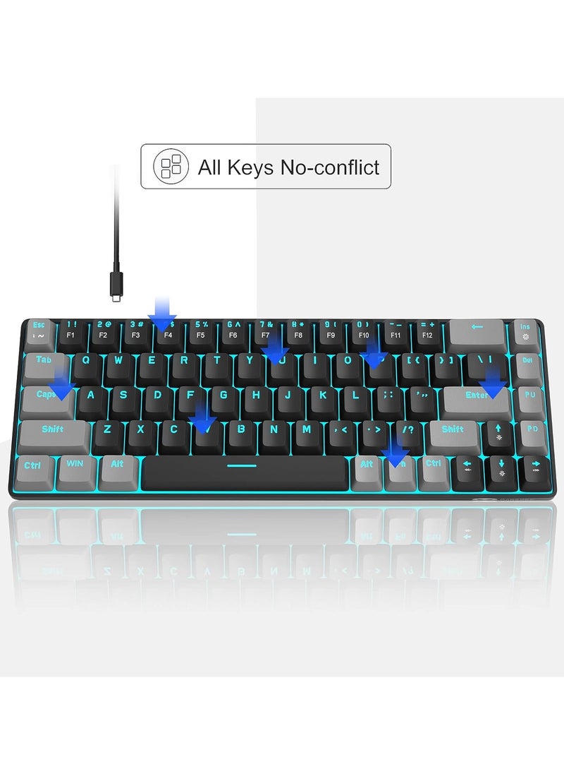 MageGee - MageGee Portable 60% Mechanical Gaming Keyboard, MK-Box LED Backlit Compact 68 Keys Mini Wired Office Keyboard with Red Switch for Windows Laptop PC Mac - Gray/Black - Image 1