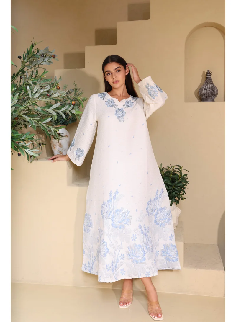 IKKXA Classic Floral Crystal Jalabiya IK6030 Blue