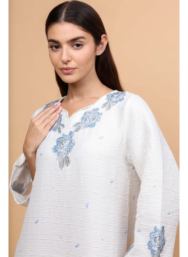 IKKXA Classic Floral Crystal Jalabiya IK6030 Blue