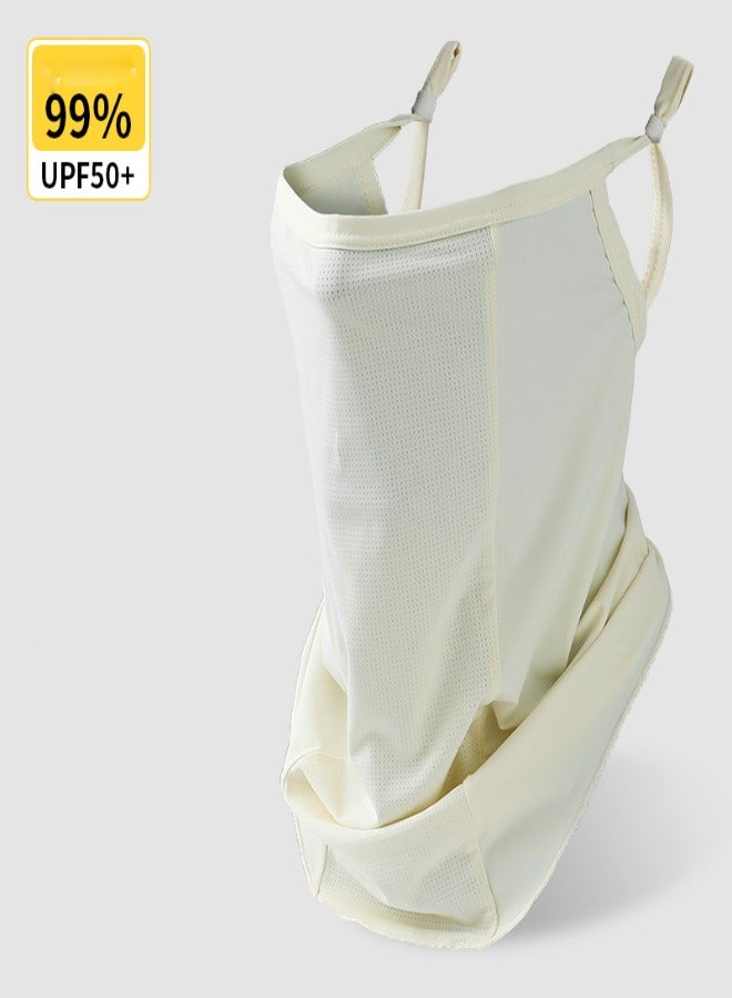 ارواق قناع وجه صيفي من الحرير الجليدي للحماية من الشمس للرجال والنساء - لركوب الدراجات في الهواء الطلق، حماية من الأشعة فوق البنفسجية، قابل للتهوية، يُعلق على الأذن، ويغطي الرقبة، وقناع مضاد للشمس (بيج) - Image 1