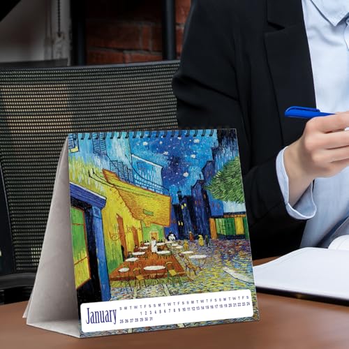 PAPER PLANE DESIGN 2026 Table Calendar – Van Gogh Art Theme 8x8 Inch Desk Calendar | Spiral Stand for Art Lovers, Home & Office Décor - Image 3
