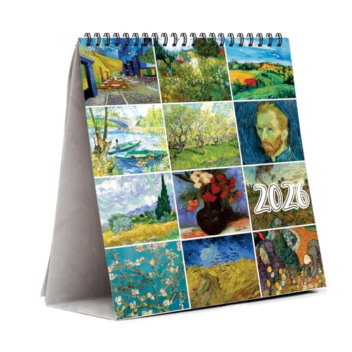 PAPER PLANE DESIGN 2026 Table Calendar – Van Gogh Art Theme 8x8 Inch Desk Calendar | Spiral Stand for Art Lovers, Home & Office Décor - Image 1