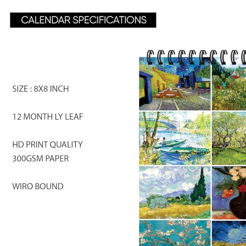 PAPER PLANE DESIGN 2026 Table Calendar – Van Gogh Art Theme 8x8 Inch Desk Calendar | Spiral Stand for Art Lovers, Home & Office Décor - Image 4