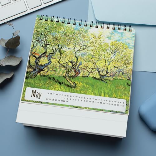 PAPER PLANE DESIGN 2026 Table Calendar – Van Gogh Art Theme 8x8 Inch Desk Calendar | Spiral Stand for Art Lovers, Home & Office Décor - Image 2