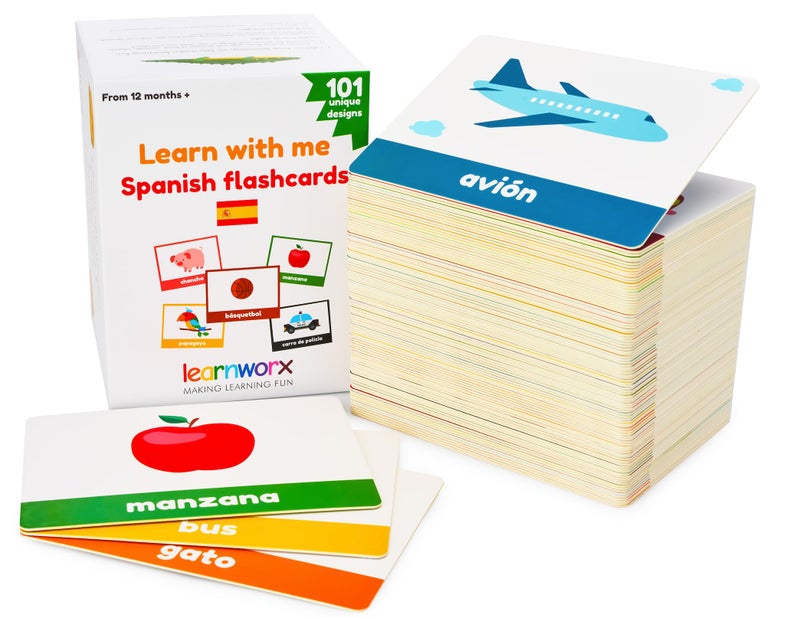 learnworx Spanish Flash Cards for Kids  Toddlers  101 Cards  202 Sides  Learn with Me  Objects Numbers  Play Games  Great Value Fun Learning and Educational Flashcards - Image 2