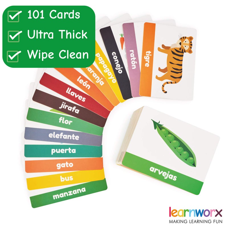 learnworx Spanish Flash Cards for Kids  Toddlers  101 Cards  202 Sides  Learn with Me  Objects Numbers  Play Games  Great Value Fun Learning and Educational Flashcards - Image 3