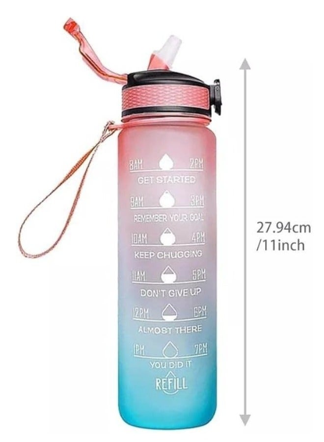 Motivational Water Bottle 900ML Straw Multicolour  - Image 2