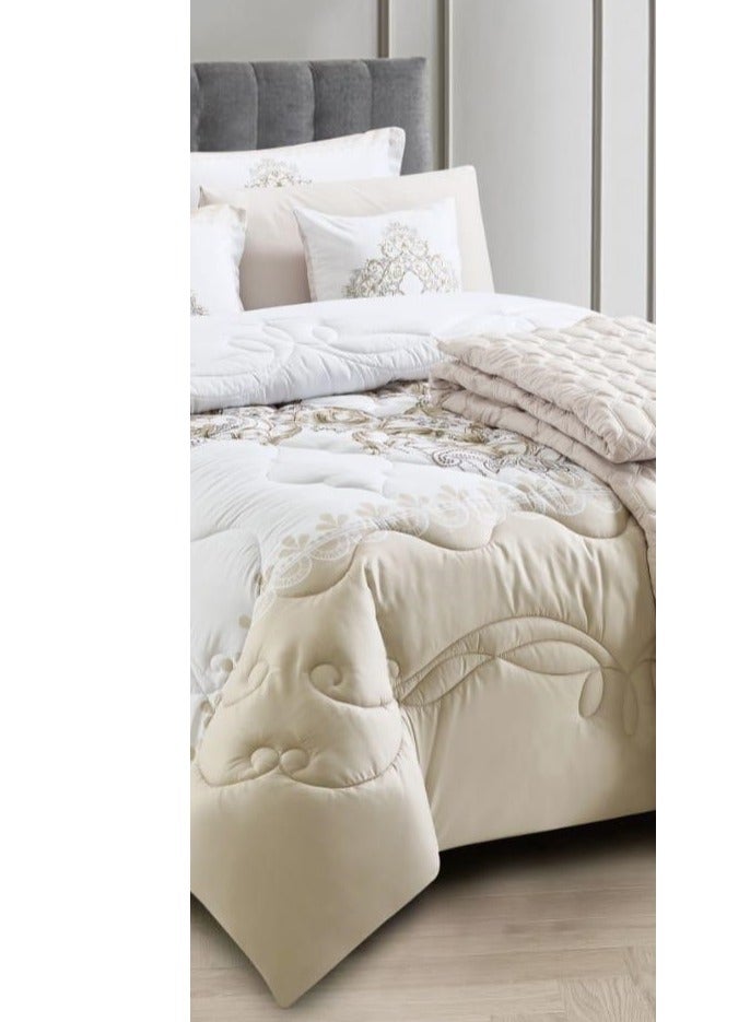 AKD Double bed set with an exclusive and attractive embroidered pattern, made of luxurious microfiber. Includes:  1 Quilt 240*260cm 1 Fitted Sheet 200*200*30cm 2 Decorative Pillowcases 75*50*5cm 2 Pillowcases 75*50cm - Image 3