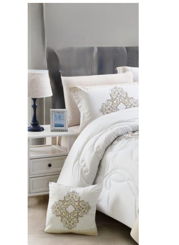 AKD Double bed set with an exclusive and attractive embroidered pattern, made of luxurious microfiber. Includes:  1 Quilt 240*260cm 1 Fitted Sheet 200*200*30cm 2 Decorative Pillowcases 75*50*5cm 2 Pillowcases 75*50cm - Image 2