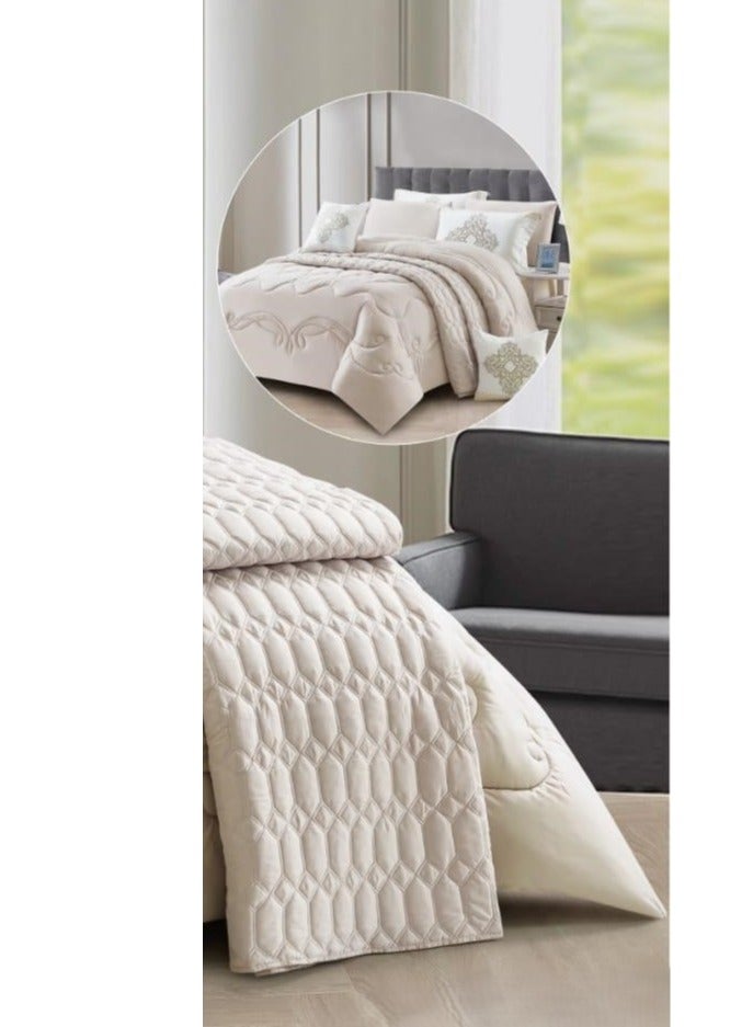 AKD Double bed set with an exclusive and attractive embroidered pattern, made of luxurious microfiber. Includes:  1 Quilt 240*260cm 1 Fitted Sheet 200*200*30cm 2 Decorative Pillowcases 75*50*5cm 2 Pillowcases 75*50cm - Image 4