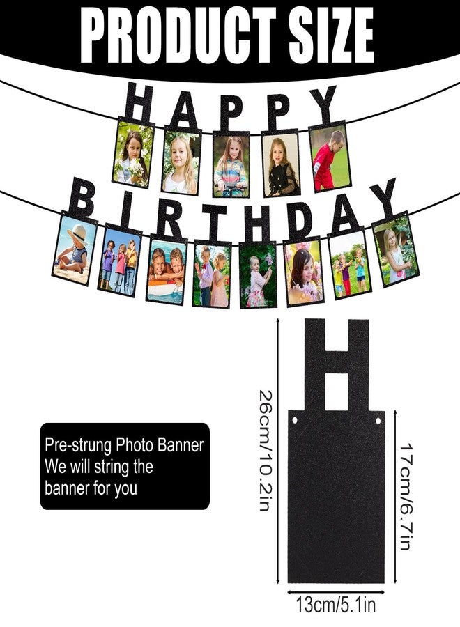 Penitue Happy Birthday Photo Banner, Pre-Strung Black Glitter Picture Garland for Kids and Adults Birthday Celebrations Party Decoration - Image 2
