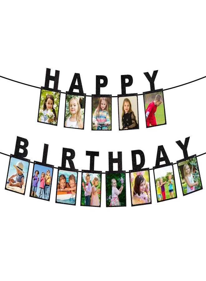 Penitue Happy Birthday Photo Banner, Pre-Strung Black Glitter Picture Garland for Kids and Adults Birthday Celebrations Party Decoration - Image 1