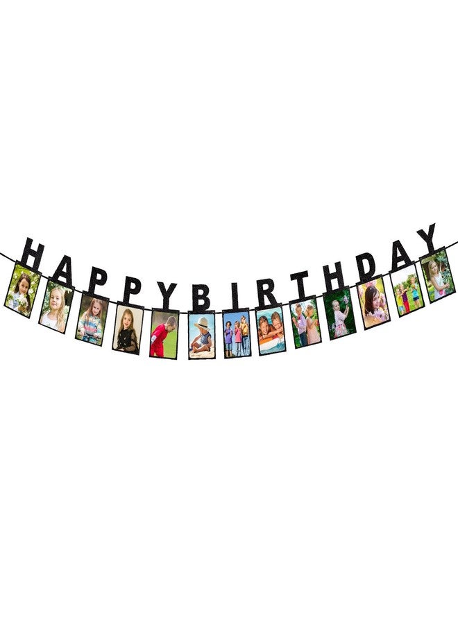 Penitue Happy Birthday Photo Banner, Pre-Strung Black Glitter Picture Garland for Kids and Adults Birthday Celebrations Party Decoration - Image 3
