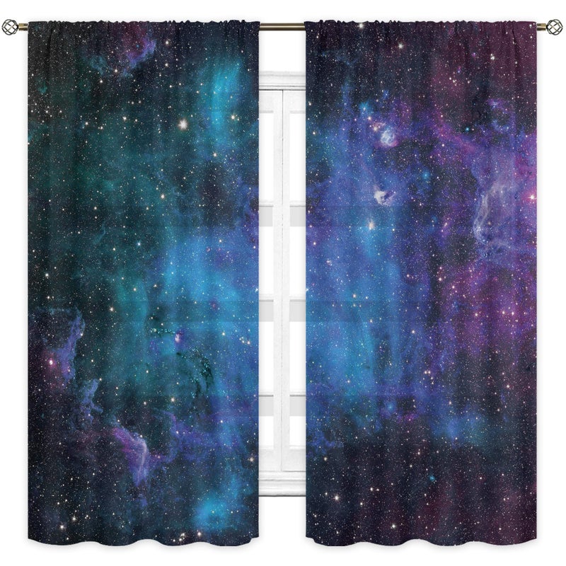 Cinbloo Kids Outer Space Sheer Galaxy Curtains Rod Pocket 41(W) x 62(L) Inch Universe Blue Planet Nebula Fantasy Starry Sky Star Boys Bedroom Decor Living Room Thin Window Drapes Fabric 2 Panels - Image 2