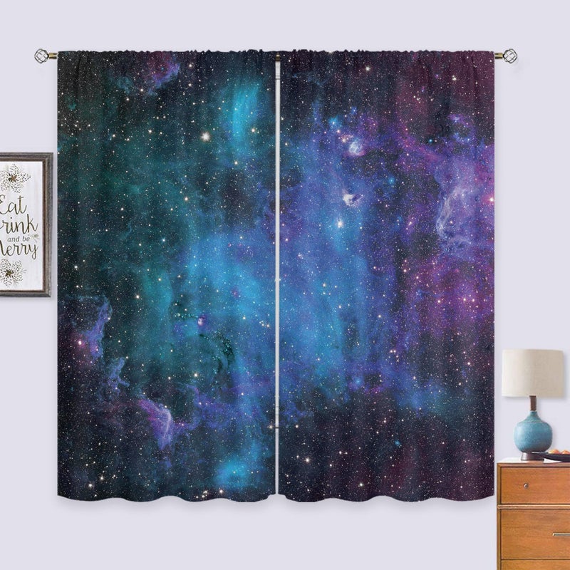 Cinbloo Kids Outer Space Sheer Galaxy Curtains Rod Pocket 41(W) x 62(L) Inch Universe Blue Planet Nebula Fantasy Starry Sky Star Boys Bedroom Decor Living Room Thin Window Drapes Fabric 2 Panels - Image 3