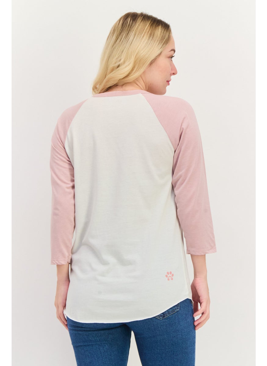 BOBS from Skechers - Women Crew Neck Long Sleeves Graphic Print T-Shirt, Pink - Image 1