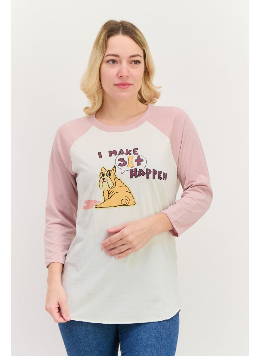BOBS from Skechers - Women Crew Neck Long Sleeves Graphic Print T-Shirt, Pink - Image 1