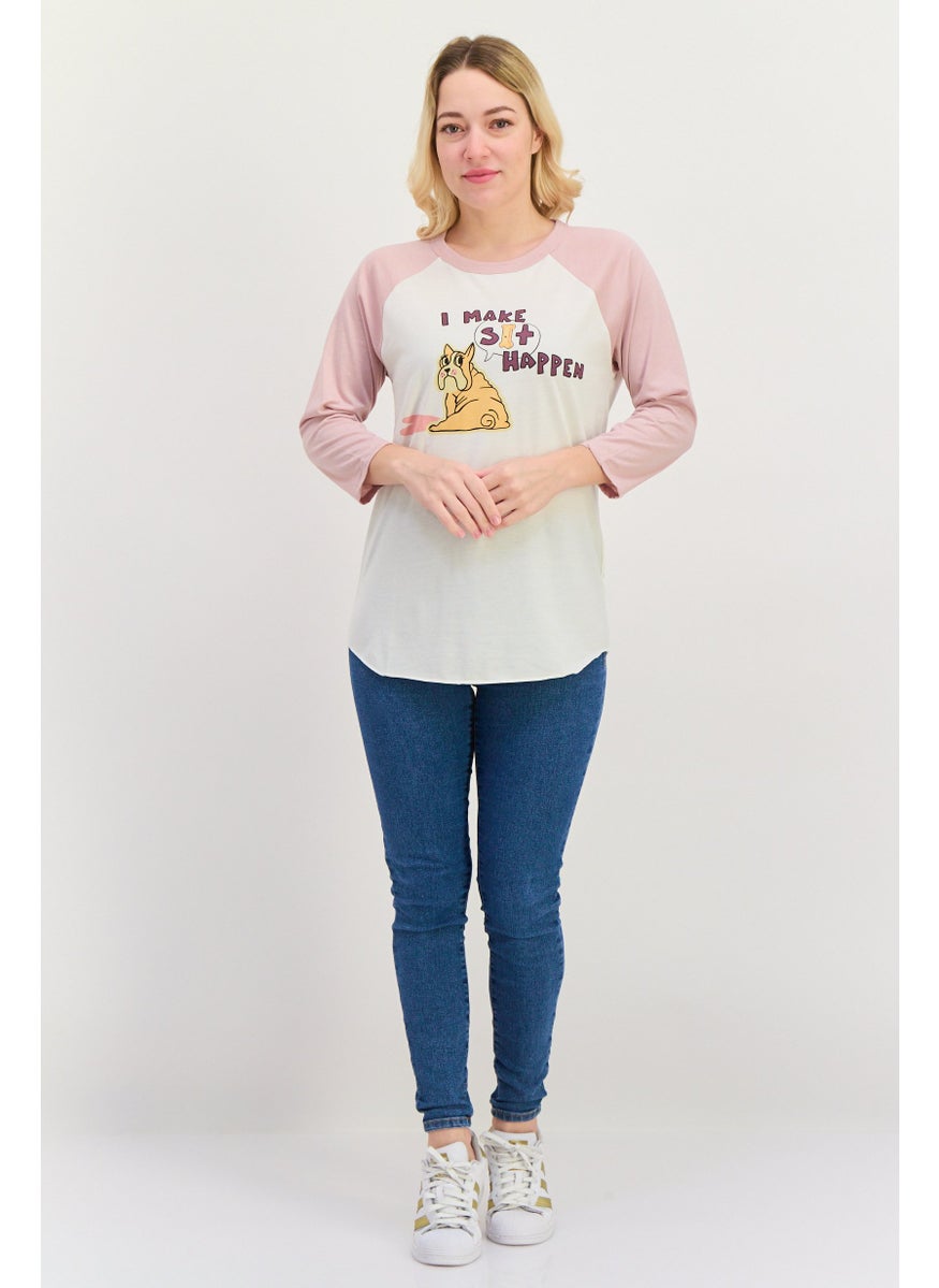 BOBS from Skechers - Women Crew Neck Long Sleeves Graphic Print T-Shirt, Pink - Image 1