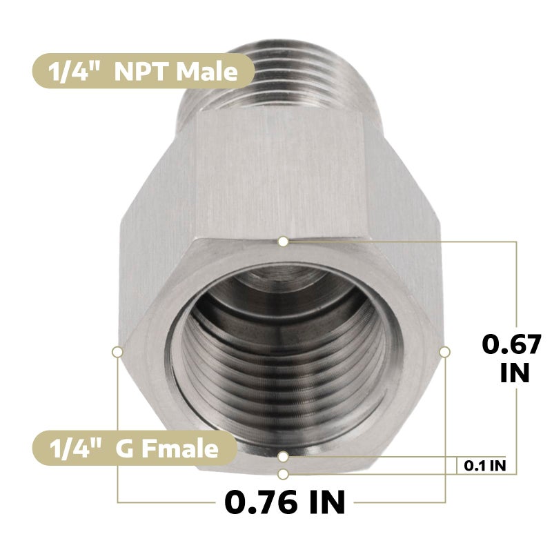 Pysrych 304 Stainless Steel Forged Pipe Fitting Converter Adapter 1/4â€œ G Thread Female to 1/4" NPT Male 2000psi (1 Pc) - Image 2
