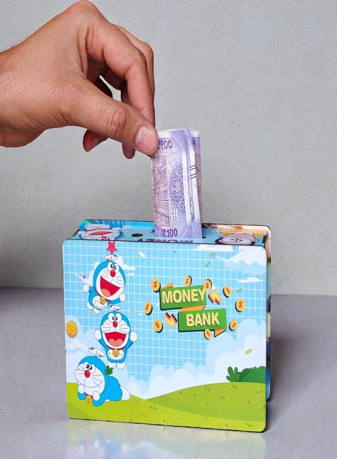 Karni Craft- Wooden Money Bank for Kids & Adults | Doraemon 10000 Savings Challenge Piggy Bank | Interactive Gullak with Number Tick Grid | Money Saving Box for Gift - Image 2