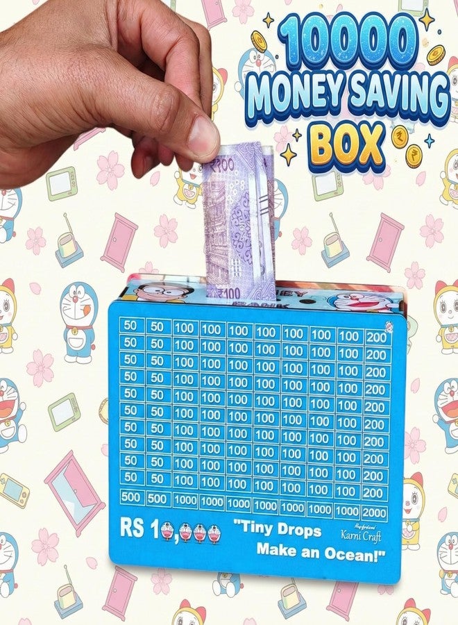Karni Craft- Wooden Money Bank for Kids & Adults | Doraemon 10000 Savings Challenge Piggy Bank | Interactive Gullak with Number Tick Grid | Money Saving Box for Gift - Image 5