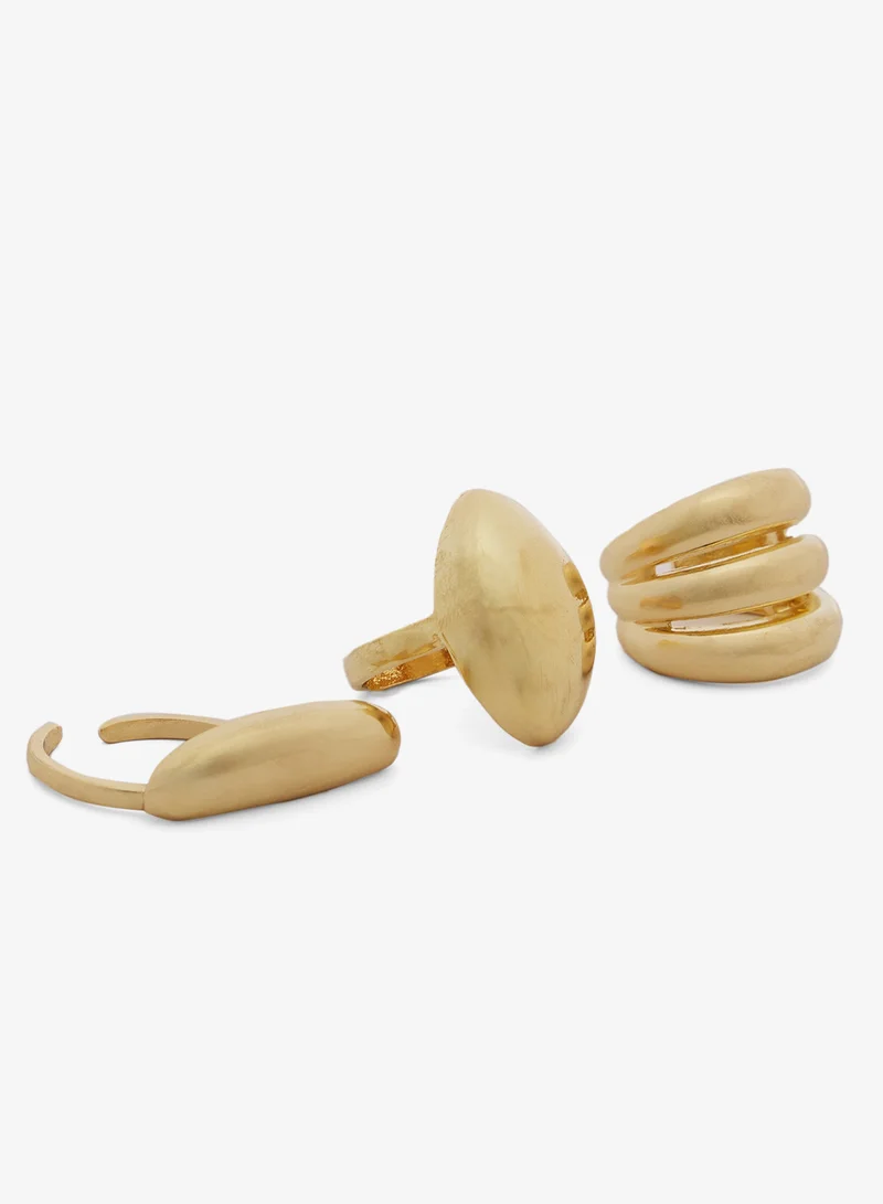 ELLA 3PK Mixed Textured Gold Rings