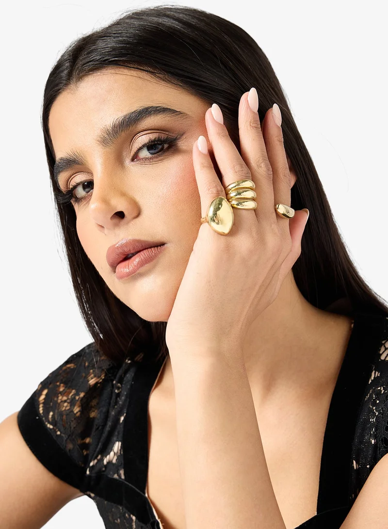 ELLA 3PK Mixed Textured Gold Rings