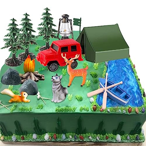 SONICEBUY 16 Pcs Camping Cake Toppers Camp Cake Decorations Fireside Camp Forest Cake Decors for Kids Camping Forest Theme Party and Camping Fans Birthday Supplies - Image 5