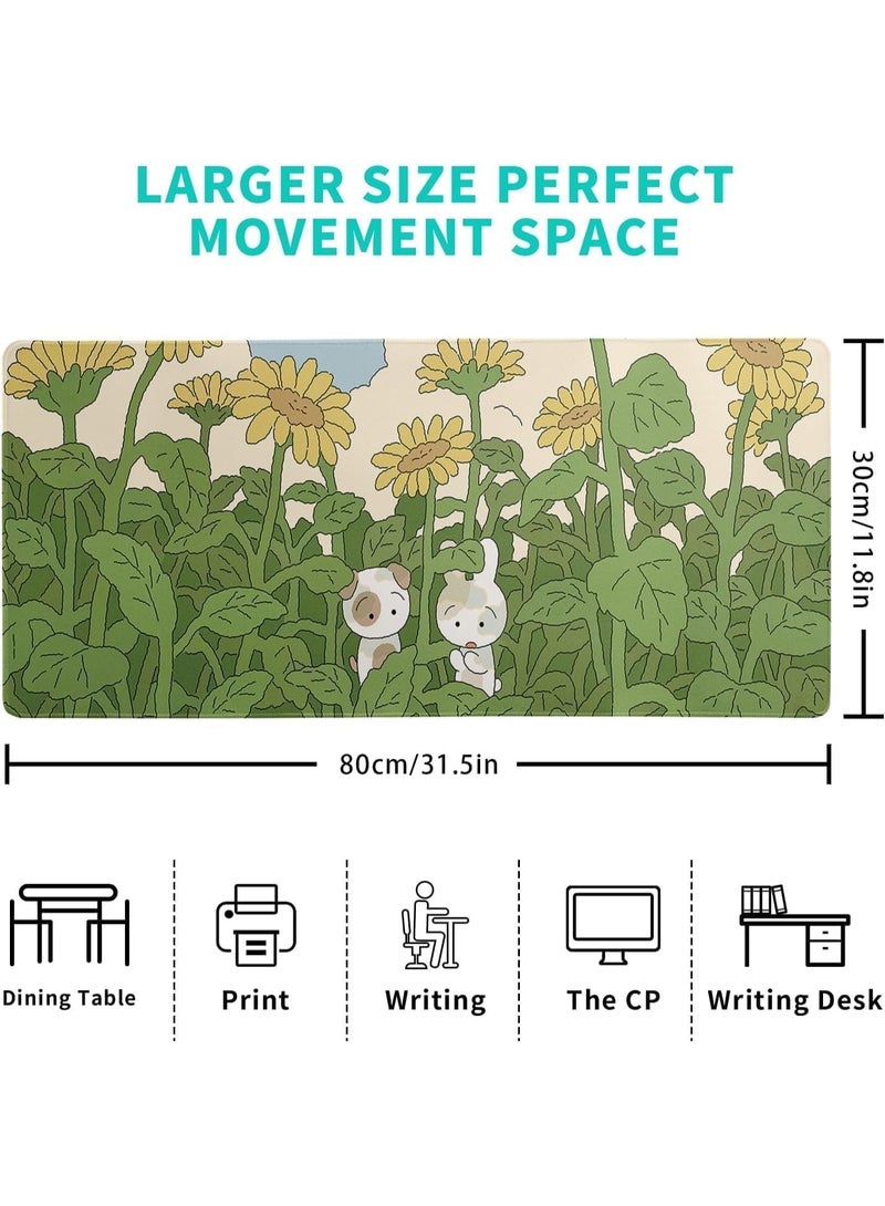 Large Gaming Mouse Pad, Anime Green Desk Mat, Big Sunflower Large Mousepad, Extended Non Slip Rubber Base Waterproof Keyboard Mat, with Stitched Edges, for Gaming and Office, 31.5x11.8 Inch - Image 2