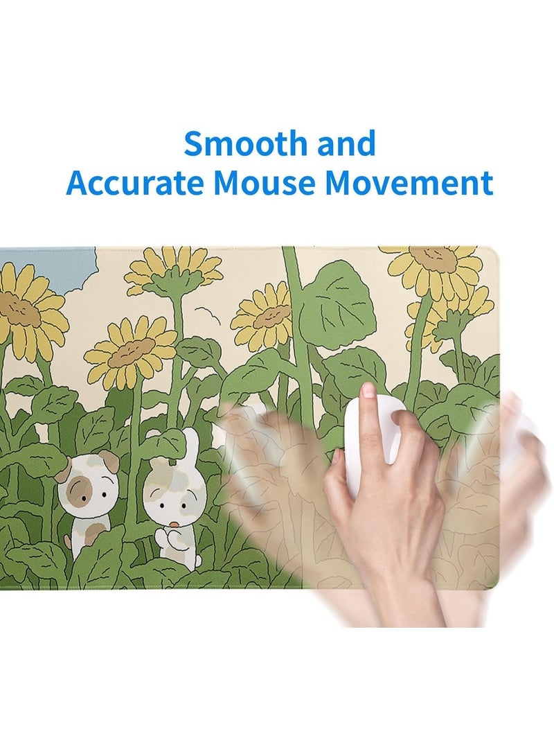 Large Gaming Mouse Pad, Anime Green Desk Mat, Big Sunflower Large Mousepad, Extended Non Slip Rubber Base Waterproof Keyboard Mat, with Stitched Edges, for Gaming and Office, 31.5x11.8 Inch - Image 4