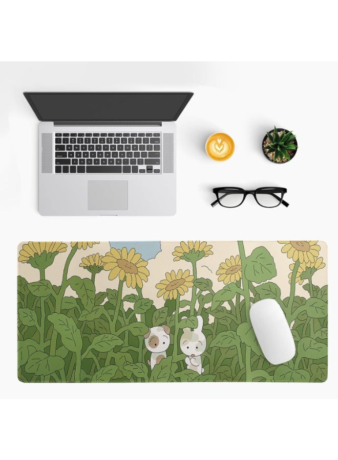 Large Gaming Mouse Pad, Anime Green Desk Mat, Big Sunflower Large Mousepad, Extended Non Slip Rubber Base Waterproof Keyboard Mat, with Stitched Edges, for Gaming and Office, 31.5x11.8 Inch - Image 5