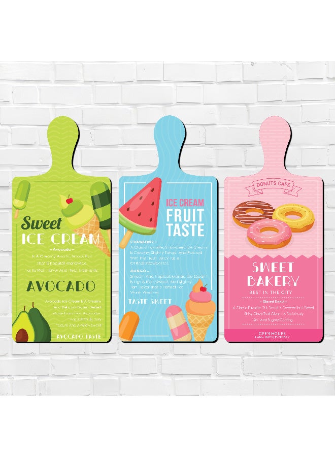 A Set Of 3 Wooden Wall Decor Pieces Designed Like Coasters Or Cutting Boards, Printed With Elegant Illustrations. Comes With Double-Sided Adhesive Backing. Dimensions: 28×13.5 Cm. Features High-Quality Glossy Printing With A Protective Layer Resistant To Dust And Wear. - Image 1