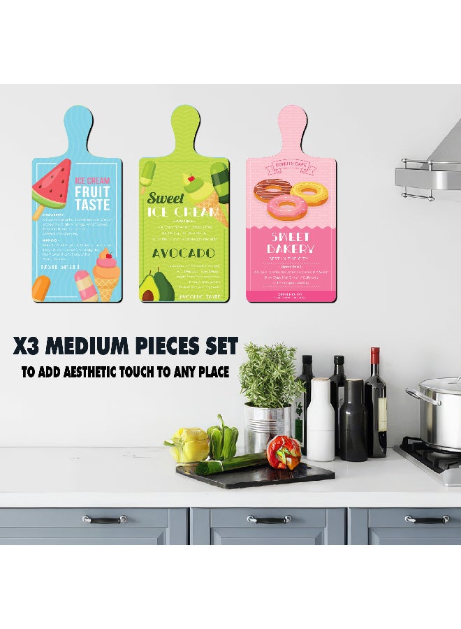 A Set Of 3 Wooden Wall Decor Pieces Designed Like Coasters Or Cutting Boards, Printed With Elegant Illustrations. Comes With Double-Sided Adhesive Backing. Dimensions: 28×13.5 Cm. Features High-Quality Glossy Printing With A Protective Layer Resistant To Dust And Wear. - Image 4