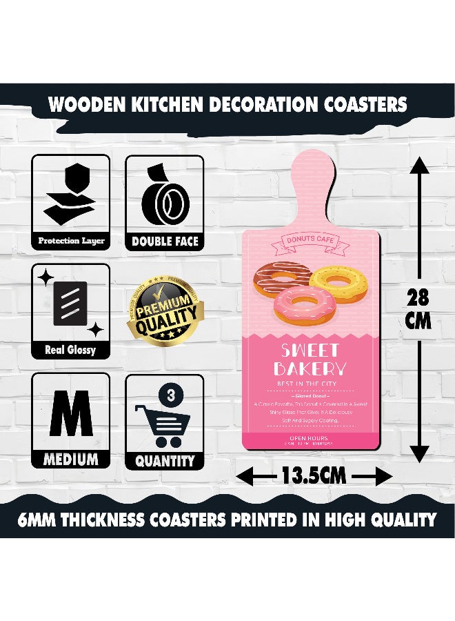 A Set Of 3 Wooden Wall Decor Pieces Designed Like Coasters Or Cutting Boards, Printed With Elegant Illustrations. Comes With Double-Sided Adhesive Backing. Dimensions: 28×13.5 Cm. Features High-Quality Glossy Printing With A Protective Layer Resistant To Dust And Wear. - Image 5