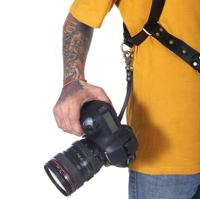 MVPRO Leather Dual Camera Strap with Snap Shackle Hooks | Perfect Double Camera Belt - Image 2