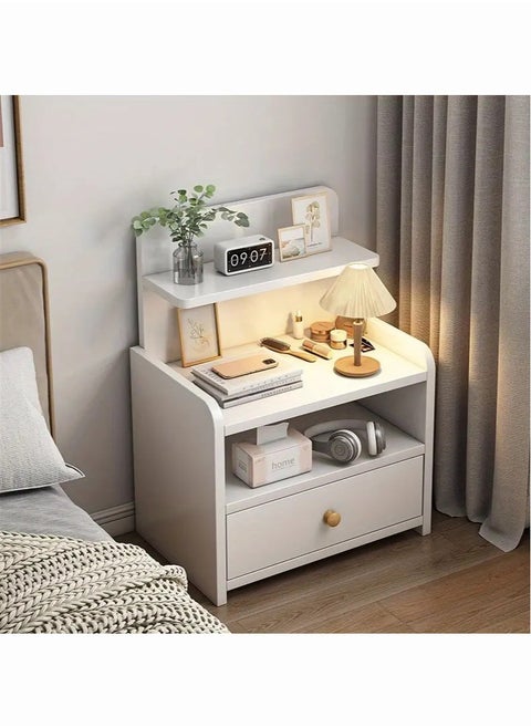 Bedside Table Nightstand Table Bedside Cabinet with Drawers White Wood Simple Modern Nordic Side Table End Table Small Space Corner Table Storage Cabinet