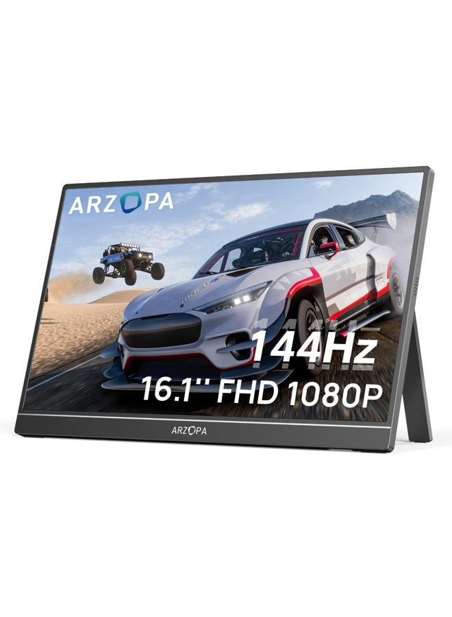 ARZOPA 16.1'' 144Hz Portable Gaming Monitor, 106% sRGB 1080P FHD Kickstand Portable Monitor with HDR, Ultra Slim, Eye Care, External Second Screen for Laptop, PC, PS5, Mac, Xbox - Z1FC - Image 1