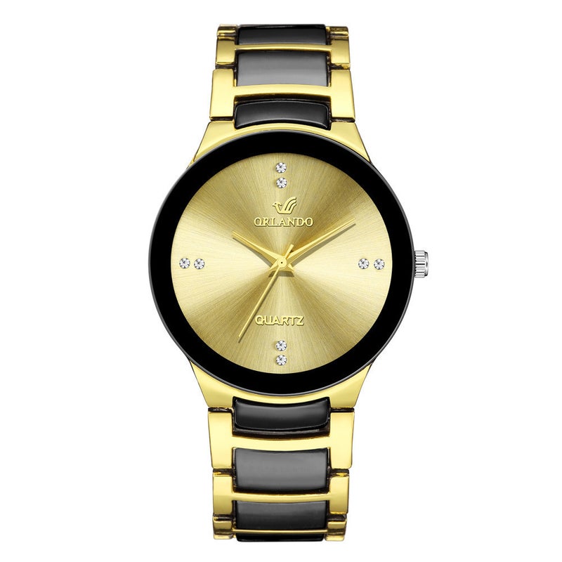 Foreign trade simple bar nail scale mens watch fashion fashion business elegant British style steel belt quartz watch men Men's Gold face