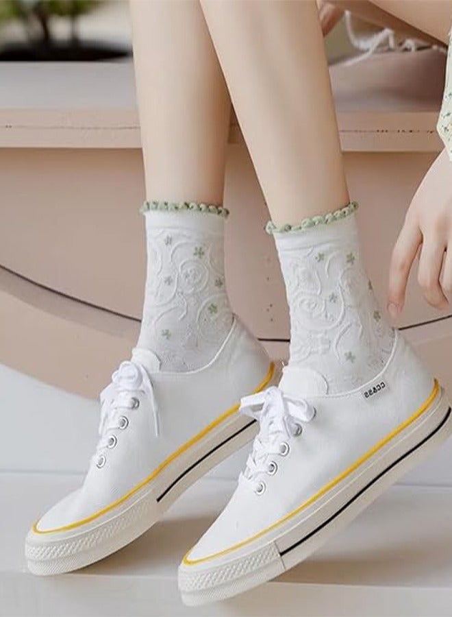 Women's Calf Socks Casual Cotton Socks, Fun Novelty Girls Floral Socks 5 Pairs, Lace Socks Women's Calf Socks  - Image 4