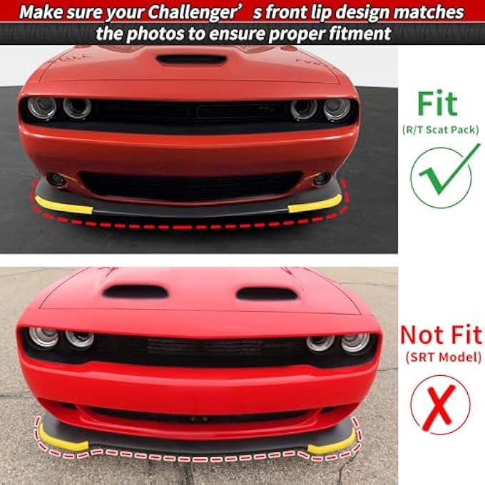 WildWell Front Bumper Lip Splitter for 2015-2024 Dodge Challenger R/T Scat Pack Accessories, Front Lip Protector Cover Yellow Non-Widebody - Image 4
