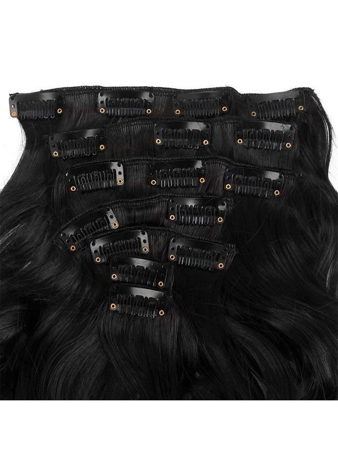 Foreign Holics 6Pcs 14 Clips 2426 Inch Curly/Straight Full Head Clip In On Hair Extensions Women Lady Hairpiece (Curly Black) - Image 4