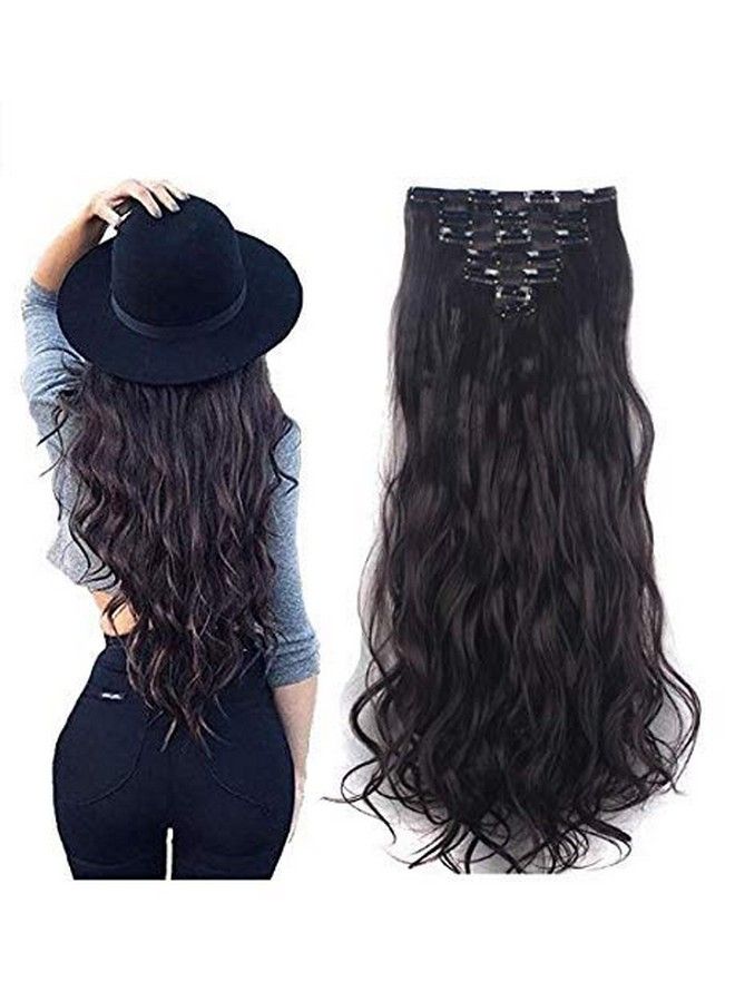 Foreign Holics 6Pcs 14 Clips 2426 Inch Curly/Straight Full Head Clip In On Hair Extensions Women Lady Hairpiece (Curly Black) - Image 2