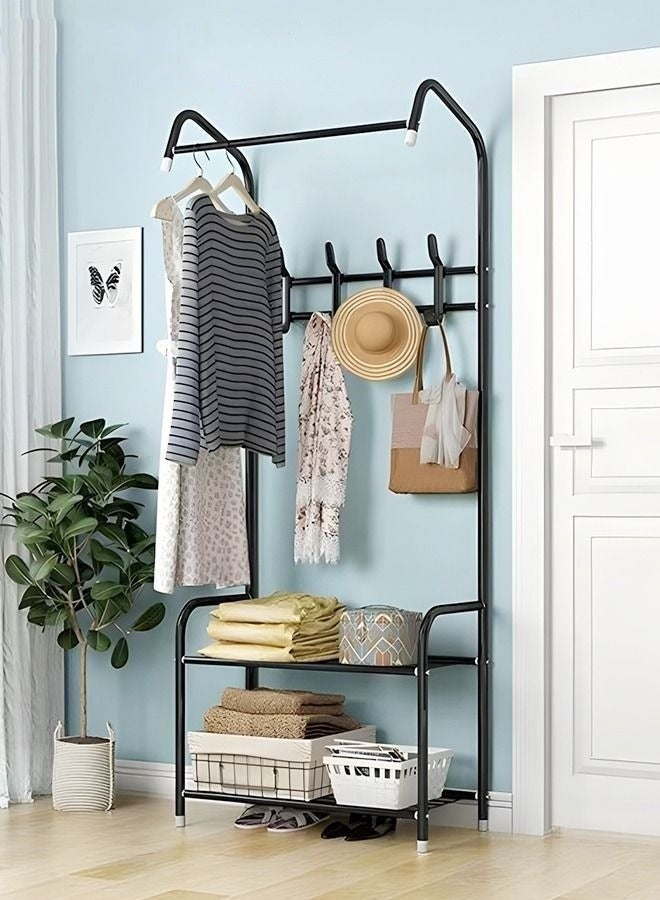 MIXDE Freestanding Coat Rack with 2-Tier Shoe Rack - Lightweight Metal Organizer for Hall Tree, Apartment Bedroom, Dorm, and Entryway - Black - Image 1