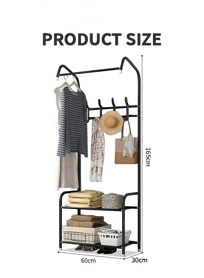 MIXDE Freestanding Coat Rack with 2-Tier Shoe Rack - Lightweight Metal Organizer for Hall Tree, Apartment Bedroom, Dorm, and Entryway - Black - Image 2