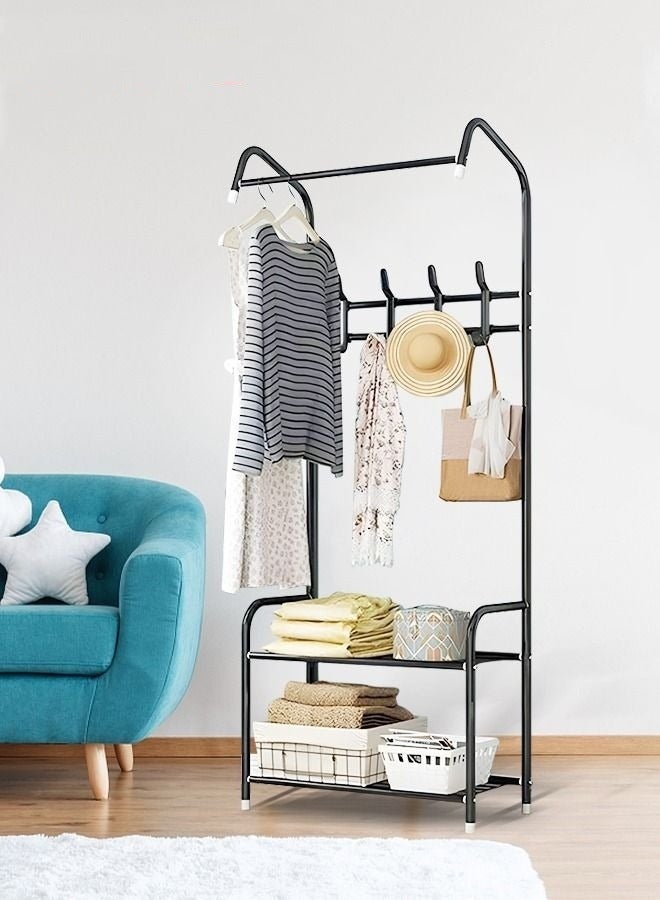 MIXDE Freestanding Coat Rack with 2-Tier Shoe Rack - Lightweight Metal Organizer for Hall Tree, Apartment Bedroom, Dorm, and Entryway - Black - Image 3