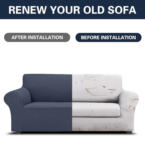 Cupuamon 2025 New Stretch Sofa Slipcovers Couch Cover for 3 Cushion Furniture Protector Sofa Covers with Elastic Bottom Jacquard Fabric Small Checks for Pets, Kids -Sofa, Charcoal - Image 5