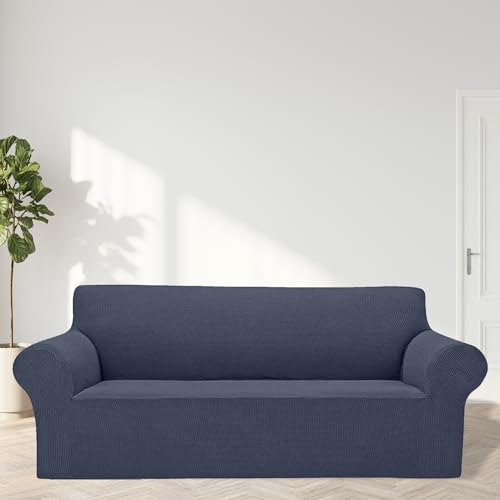 Cupuamon 2025 New Stretch Sofa Slipcovers Couch Cover for 3 Cushion Furniture Protector Sofa Covers with Elastic Bottom Jacquard Fabric Small Checks for Pets, Kids -Sofa, Charcoal - Image 3