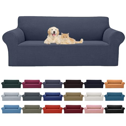 Cupuamon 2025 New Stretch Sofa Slipcovers Couch Cover for 3 Cushion Furniture Protector Sofa Covers with Elastic Bottom Jacquard Fabric Small Checks for Pets, Kids -Sofa, Charcoal - Image 1