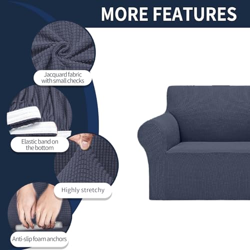 Cupuamon 2025 New Stretch Sofa Slipcovers Couch Cover for 3 Cushion Furniture Protector Sofa Covers with Elastic Bottom Jacquard Fabric Small Checks for Pets, Kids -Sofa, Charcoal - Image 4