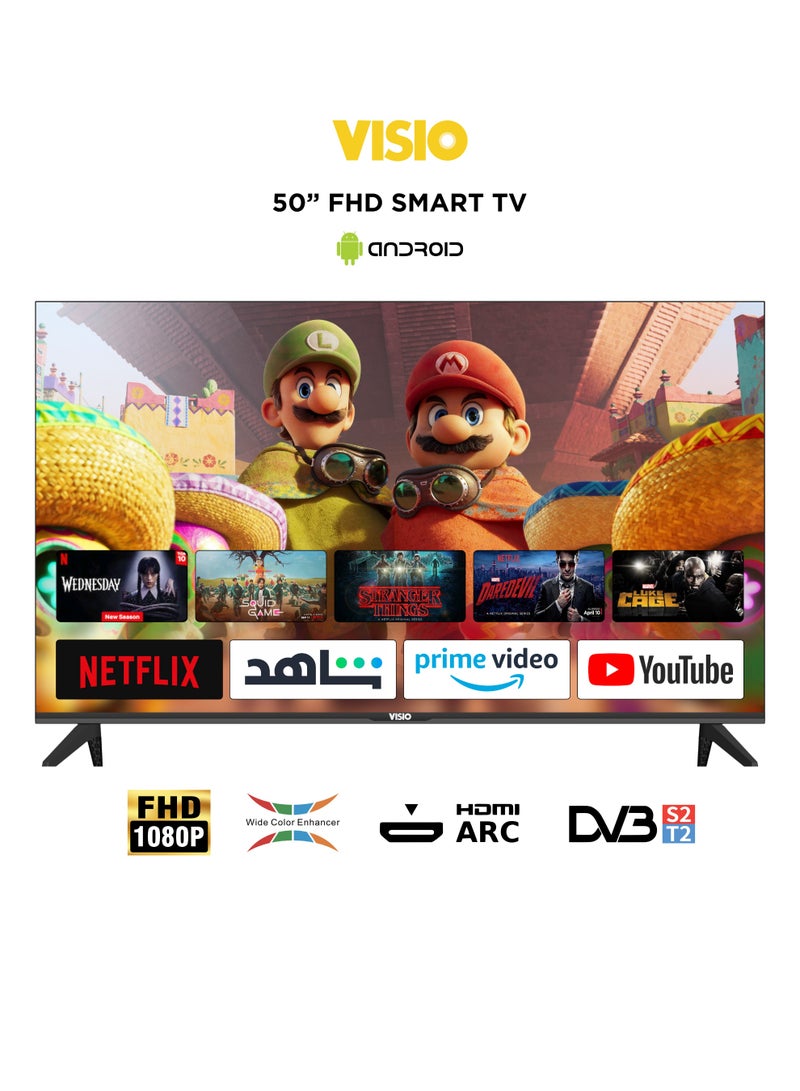 VISIO 50 Inch Full HD Smart LED TV - Android 14 AOSP, Quad Core, Frameless Design, Wi-Fi, 3 HDMI, 2 USB, Analog Tuner (ATV), EShare Screen Mirroring, Wall Mount Included, (2026 Model) - Black 50VSJFHD - Image 1